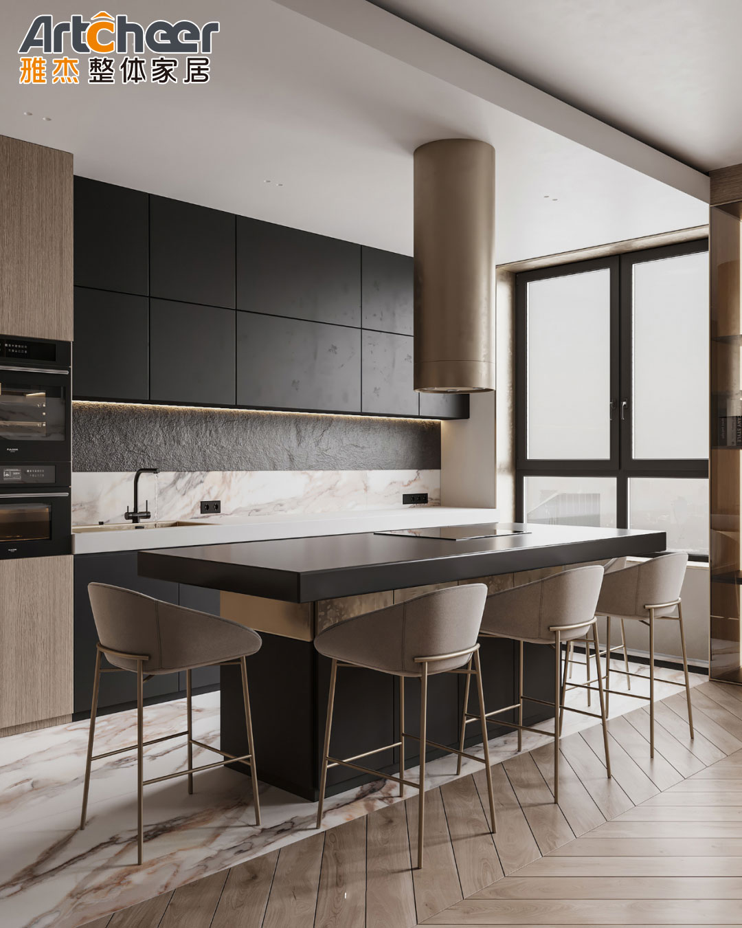 Luxury Style Wooden Kitchen Cabinets with Kitchen Island Table and Toe Kick Accessories