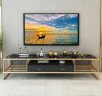 Luxury Gold Marble Top TV Stand Stainless Steel Frame Long Bench