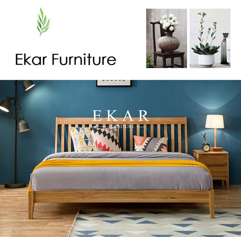 New Modern Simple Design King Size Oak Solid Wood Bedroom Furniture Nordic Bed