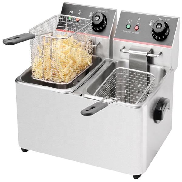 220V Voltage Double Tank Electric Deep Fryer for French Fries Stainless Steel