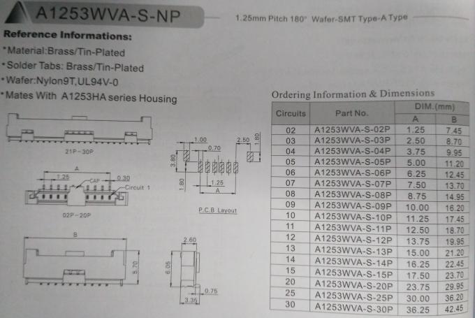 1.25mm Pitch right angle Wafer Connector, DF14 wire connector, side entry type shrouded header