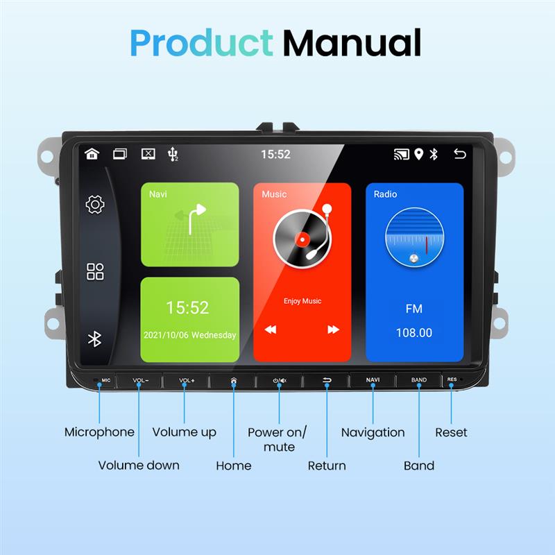 2.5D Screen 360 Android 12 Car Multimedia Player for Volkswagen Golf Polo Tiguan Passat