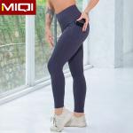 Navy Blue Solid V Shape Butt Lift Gym 300gsm High Rise Yoga Pants With Pockets
