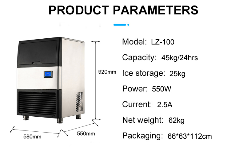 62 KG Daily LZ-100 Cylindrical Ice Machine Maker for Retail and Food Businesses