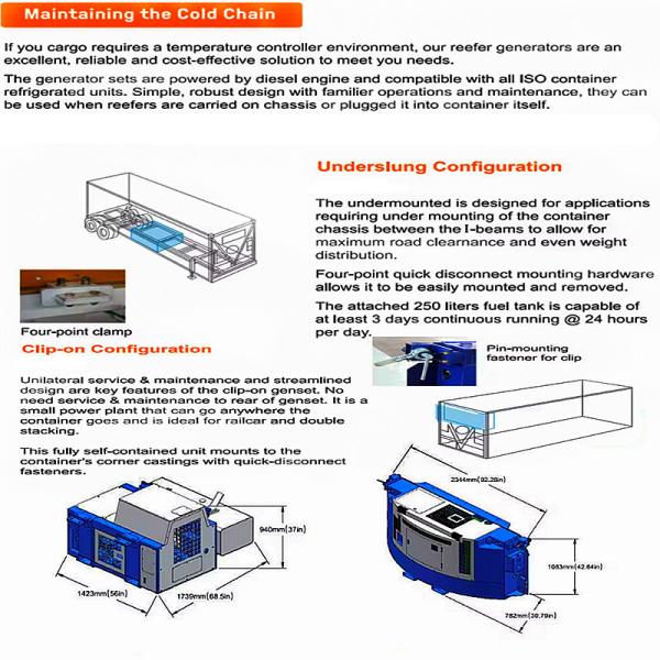 Reefer Container Refrigeration System Diesel Generator Air Cooled Speed 1800 Rpm