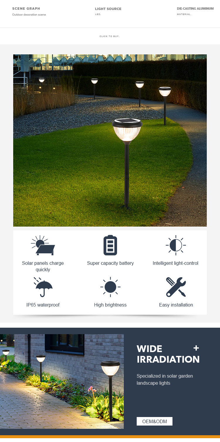 Durable Garden Solar Outdoor Lawn Lights Water Resistant 3000k 6000k