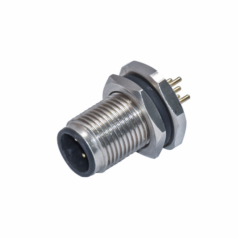 Electronics Housings 5 Pin Straight M12 Waterproof Screw Lock Wire PCB Panel Flang Connector