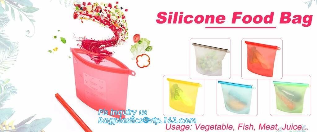 Reusable Leakproof Zipper Preservation Airtight sandwich Zip lockk Cooking Fresh Zip Large Silicone Storage Food Bags With