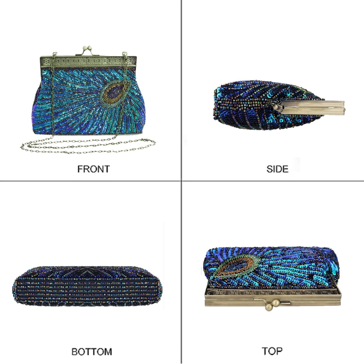 VINTAGE STYLE BEADED AND SEQUINED EVENING BAG WEDDING PARTY HANDBAG CLUTCH PURSE FOR WOMEN EVENING