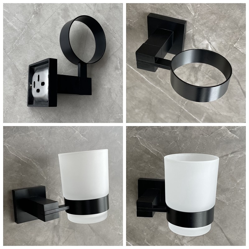 SUS304 Black Bathroom Tumbler Holders 3.74 Inch Wall Mounted