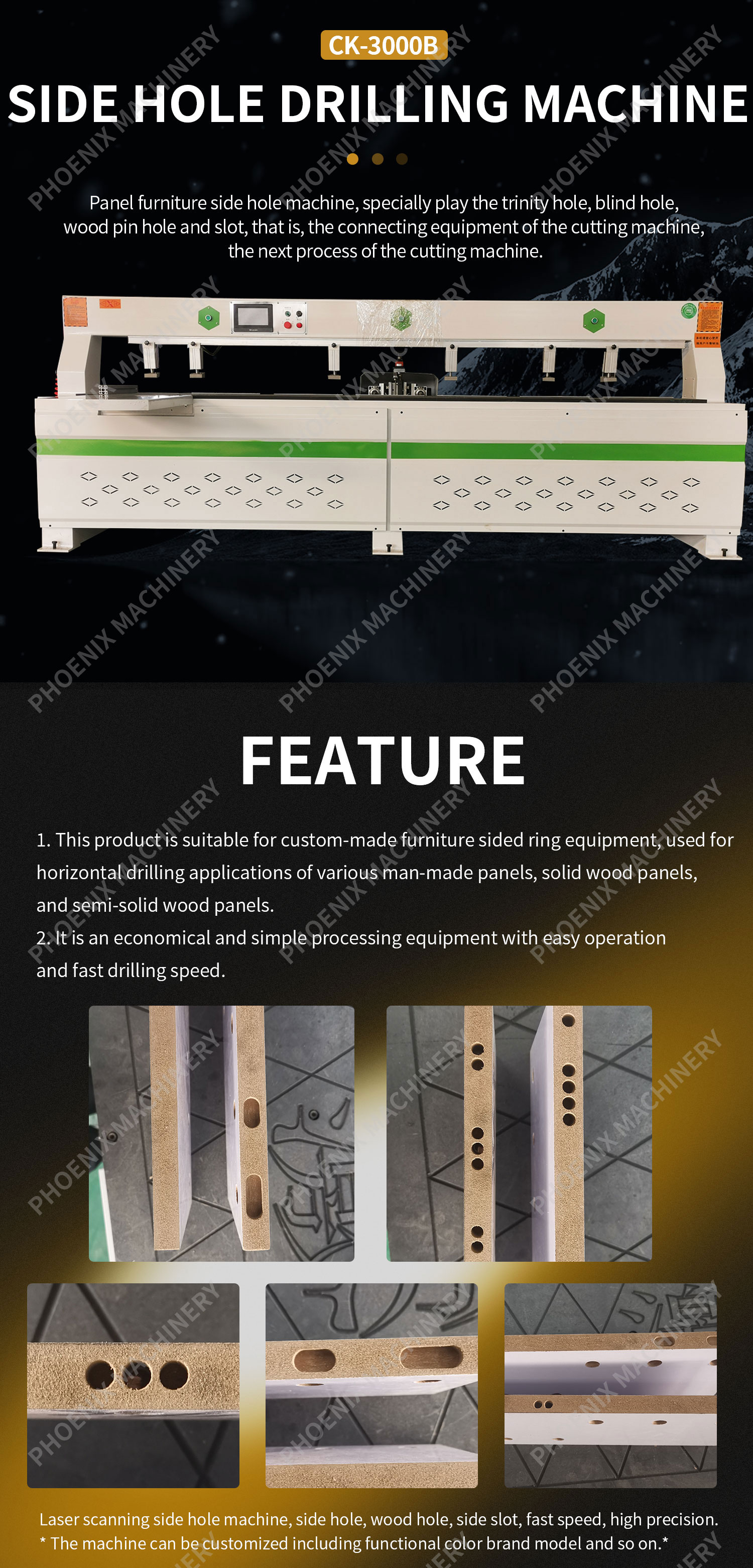 Wood Drilling Machine CK-3000B Laser CNC 2-in-1 Invisible Connector Slotting Side Drilling Rig Machine
