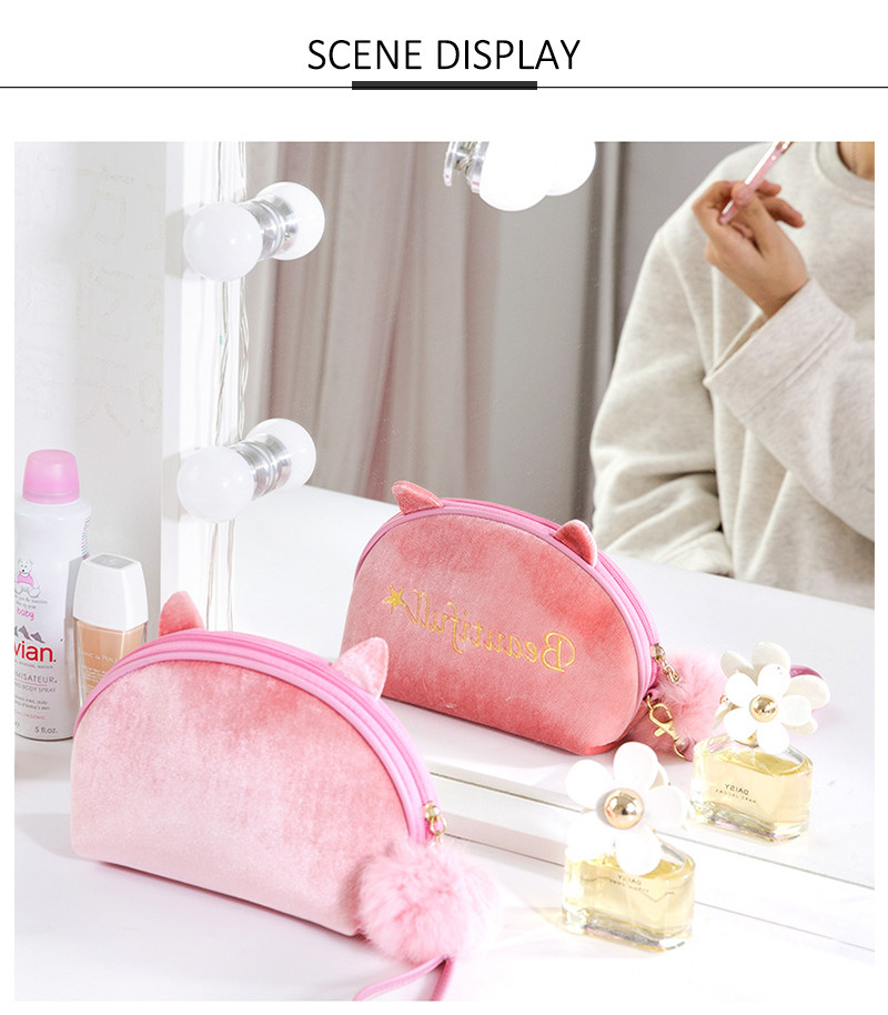 Half Moon Shape Embroidery Velvet Travel Organizer Bag