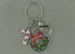 Rhinestone Christmas Promotional Key Ring Soft Enamel Zinc Alloy Silver
