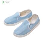 Breathable lint-free esd PU anti static clean room shoes blue stripe canvas