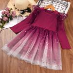 Children'S Dress Clothing Girls Gradient Starry Long Sleeve Princess Dress