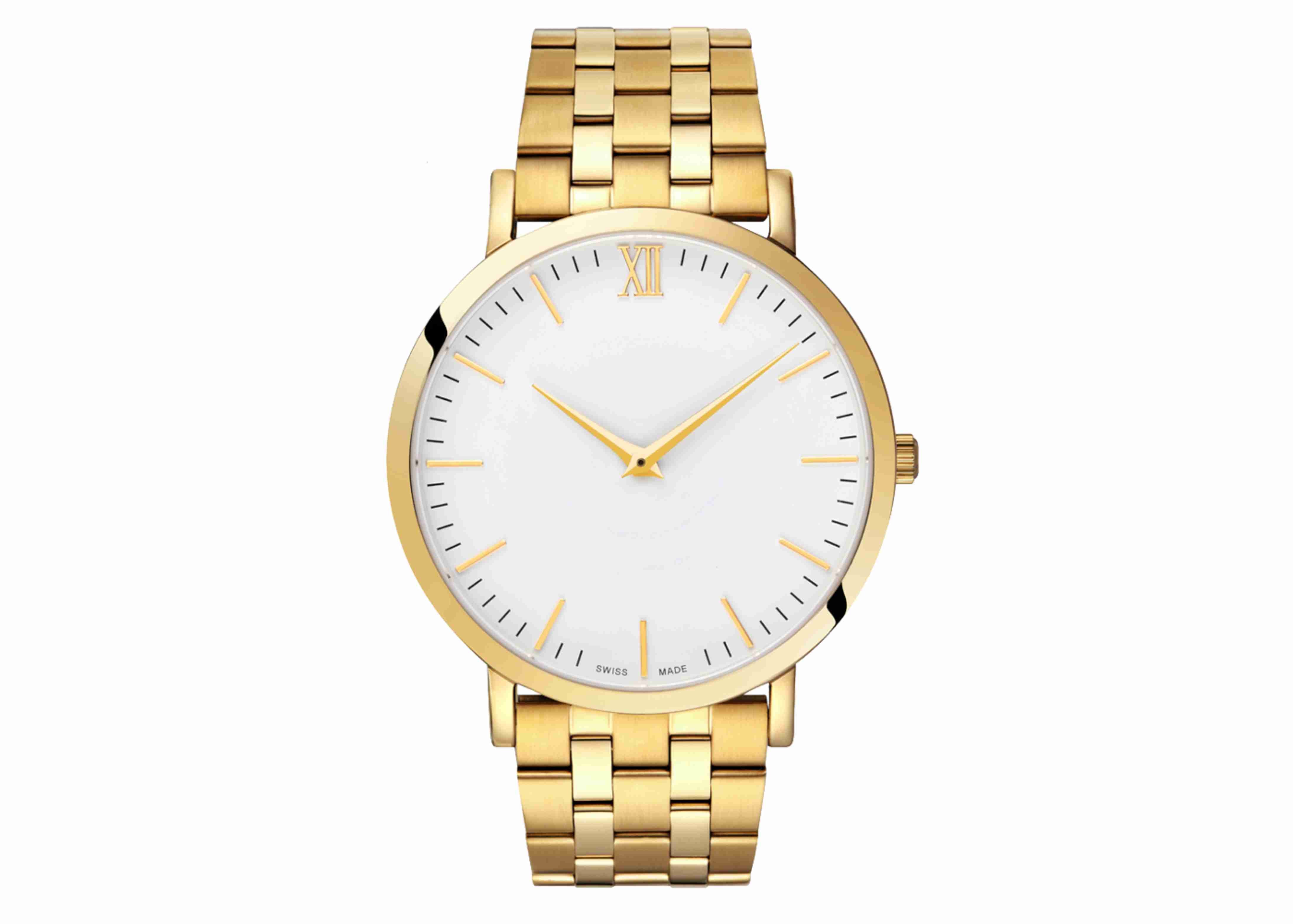 Gold Stainless Steel Minimalist Waterproof Watch Burshed And Polished Band