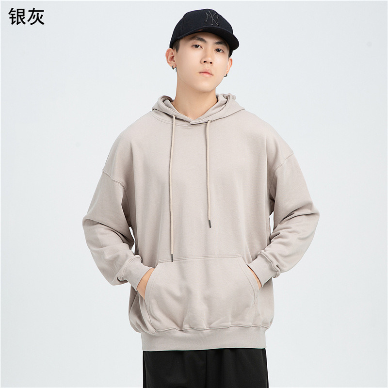 Spring and Autumn Thickened Heavy Weight Men&prime;s Hoodie Tide Brand Solid Color Wool Circle Hoodie Loose off Shoulder Couple Port Wind Logo