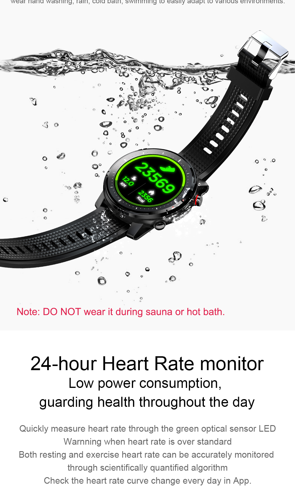 Android Smart Watch Music Control Round Sports IP68 Waterproof