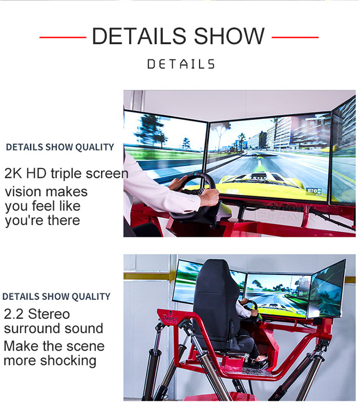7000W Racing Car 9D Vr Simulator Six Axis Three Screen 5.8m2 Venue size