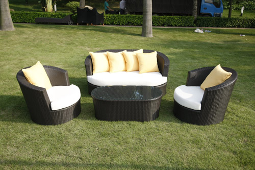 Alu/Powder Coated Frame Garden Rattan Sofa Set for Outdoor Relaxation and Dining