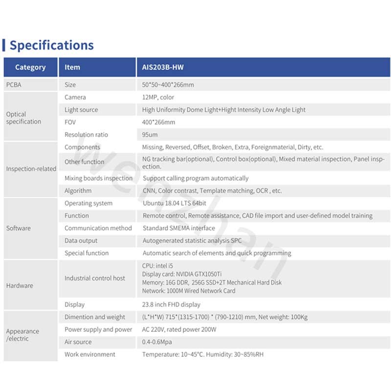 Intelligent Online/Offline THT AOI AIS203B-HW AIS203P-HW AI Data Analysis AOI MACHINE For Support Mixed PCB