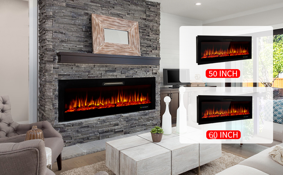 Adjustable Thermostat 40-In Electric Fireplace Wall Mounted Fireplace for Home Heating
