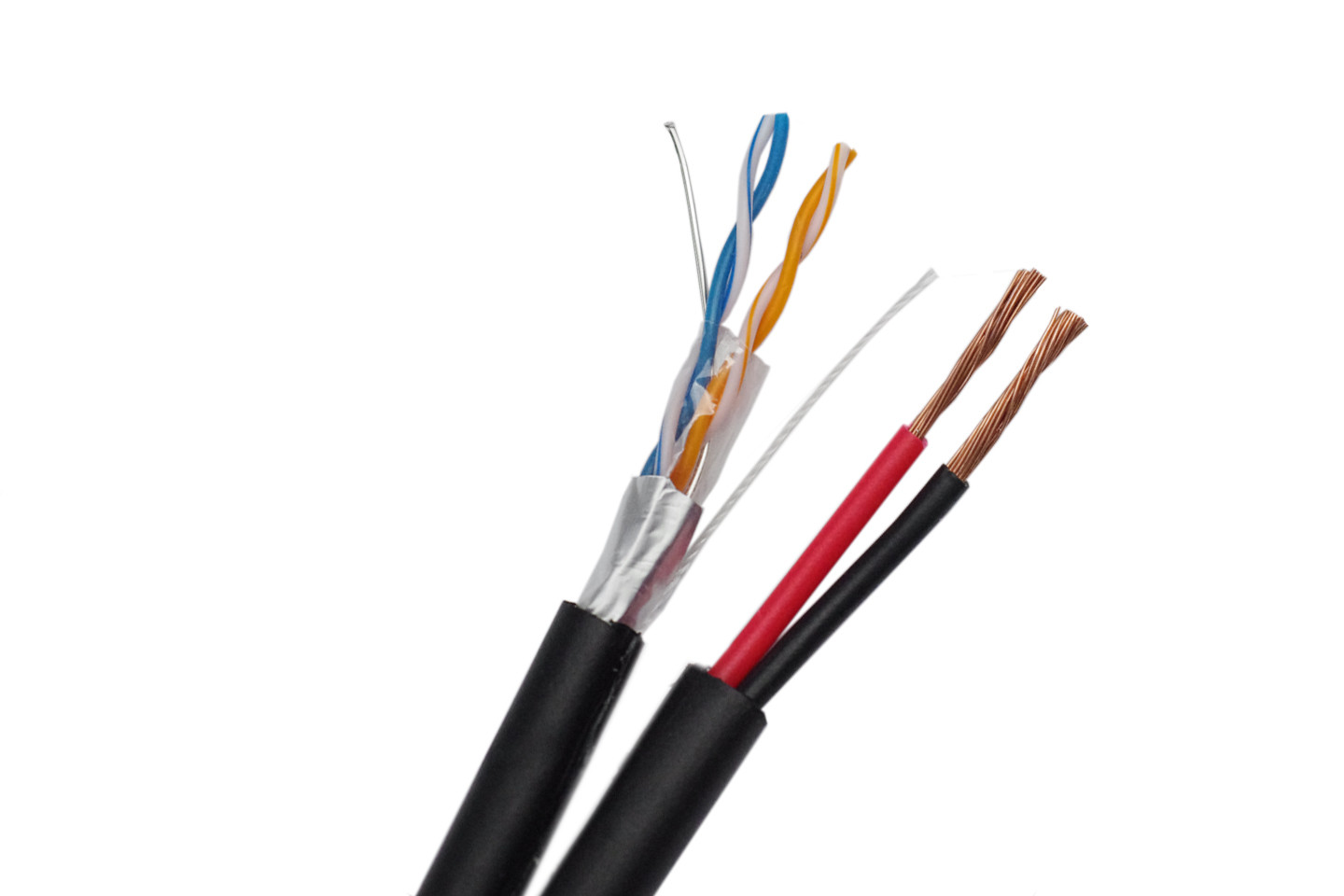 2 Pairs 24 AWG Copper FTP CAT5E Siamese IP Camera Cable UV-PE Jacket Outdoor