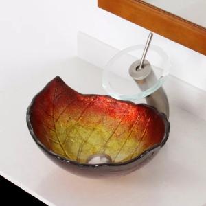 Wholesale 12mm Classic Bathroom Sink 180mm Leaf Shape Oval Shape Table Top Wash Basin Gold Copper from china suppliers
