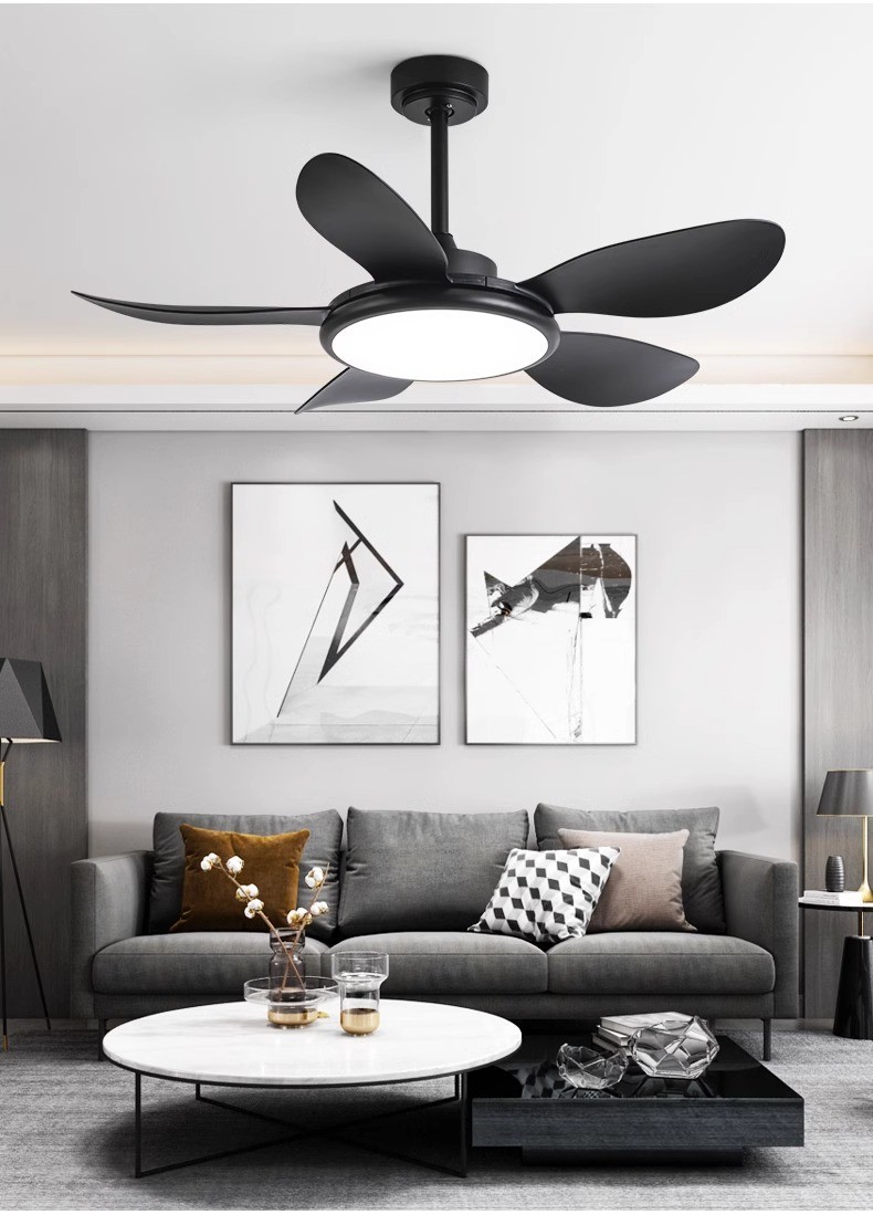 Large Wind Power Electric Fan Pendant Light Five Leaf Solid Wood Ceiling Fan