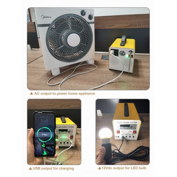 All in One Portable Solar Power System AC Inverter 500W 300W DC 12V LED Bulbs Lighting
