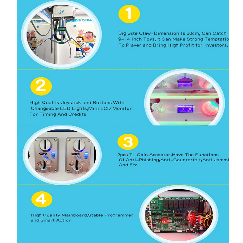 Playfun Factory Direct Sale Crazy Toys 3 Prize Crane Claw Coin Operated Game Machine Bonus Game Console