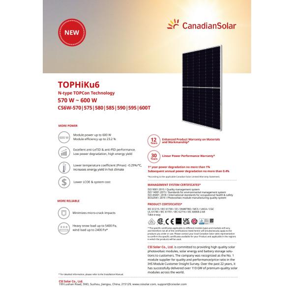 182mmx182mm Cell N-Type TOPCon 570-600W Monocrystalline Solar Panel for Installations