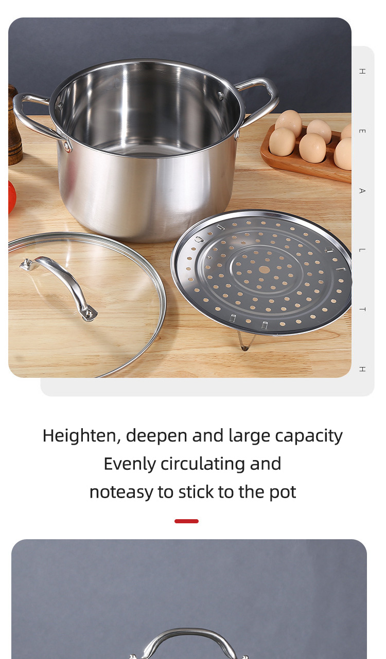 Wholesale Top Seller Kitchen Cooking Steamer Pot Induction Stainless Steel 410 Cookware Soup Pot