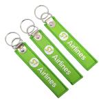 Vibrant Green Custom Embroidered Keychain Double Stitch Metal Rings Flight Tags