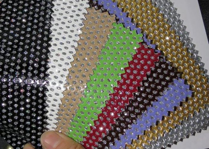 Hole Punch Pattern PU Black Perforated Leather Fabric With Nonwowoven Backing