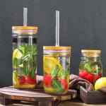 Food Kitchen Glass Storage Jar Lids Wooden Lids with Silicon Circle Well Sealed