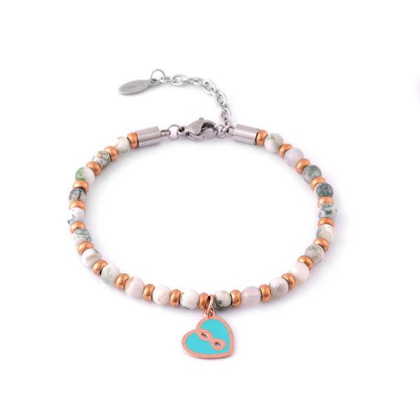 Natural stone chain peach heart bracelet, women's minimalist design, women's