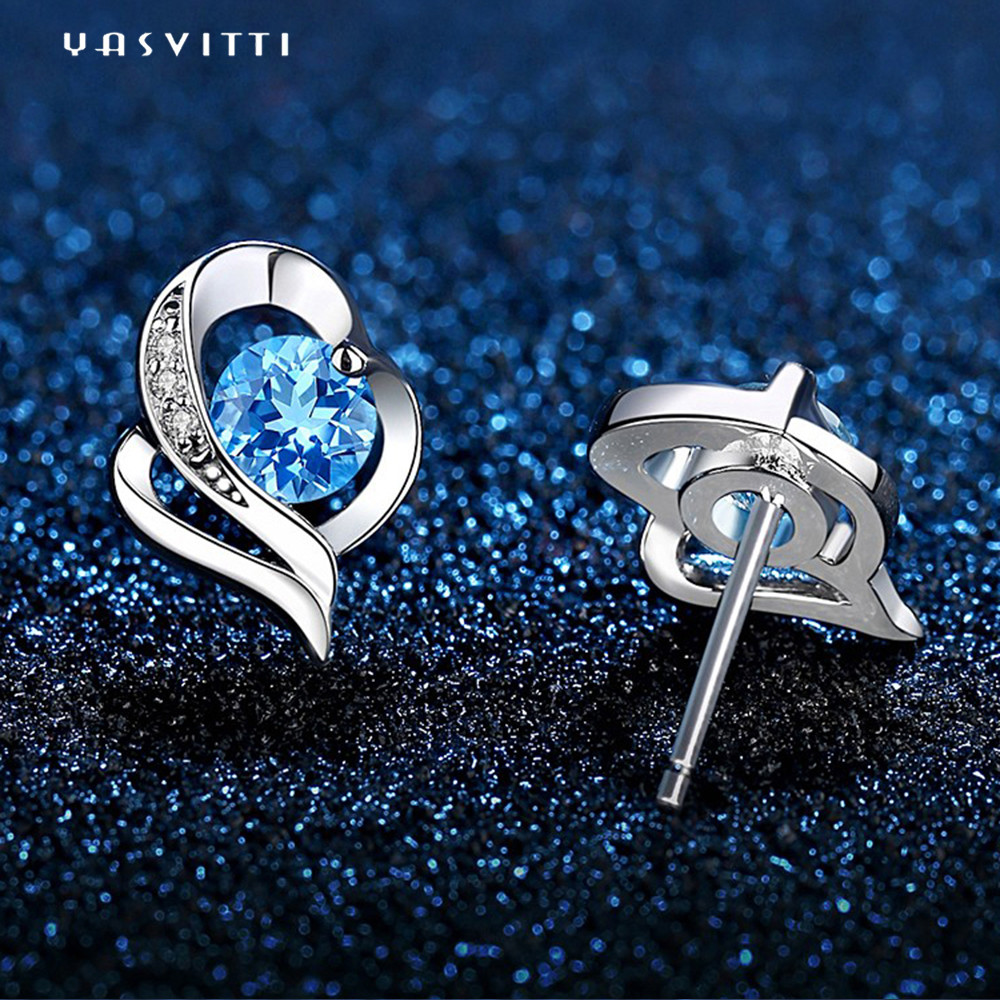 0.04oz 1x0.8cm Sterling Silver Heart Earrings SGS Blue Stone Earring girlfriend