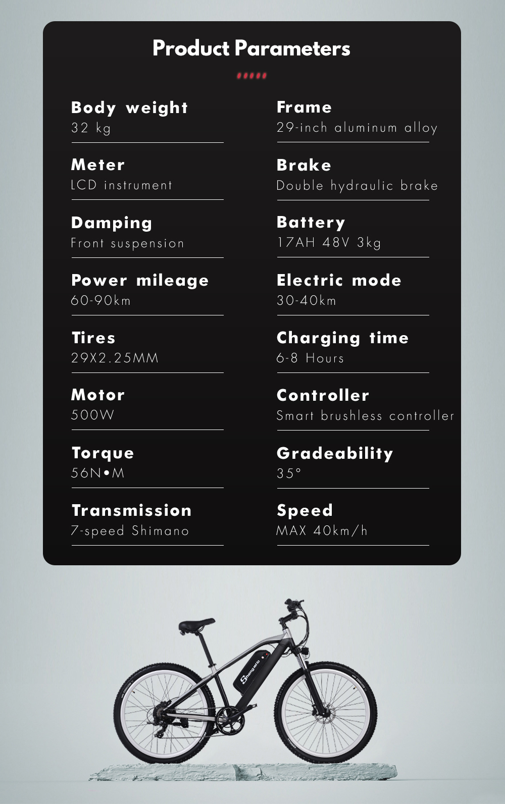 Aluminum Alloy Commuting Electric Bike 7 Speed 48V 17Ah 500W Electric City Bicycle