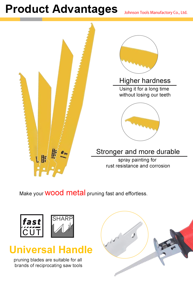 10 Piece Various Sizes Bi-Metal Reciprocating Saw Blades Combination Set For Wood And Metal Cutting