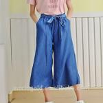 Women Bell Bottom High Waist Wide Leg Denim Pants With Tie Loose Fit Type