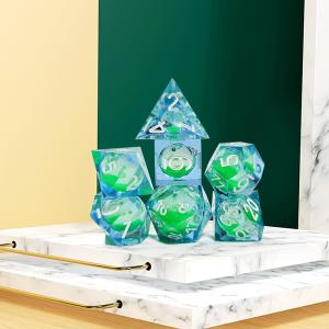 Wholesale Green liquid flowing sand Resin multi -noodle tablet game dice set dnd dice from china suppliers