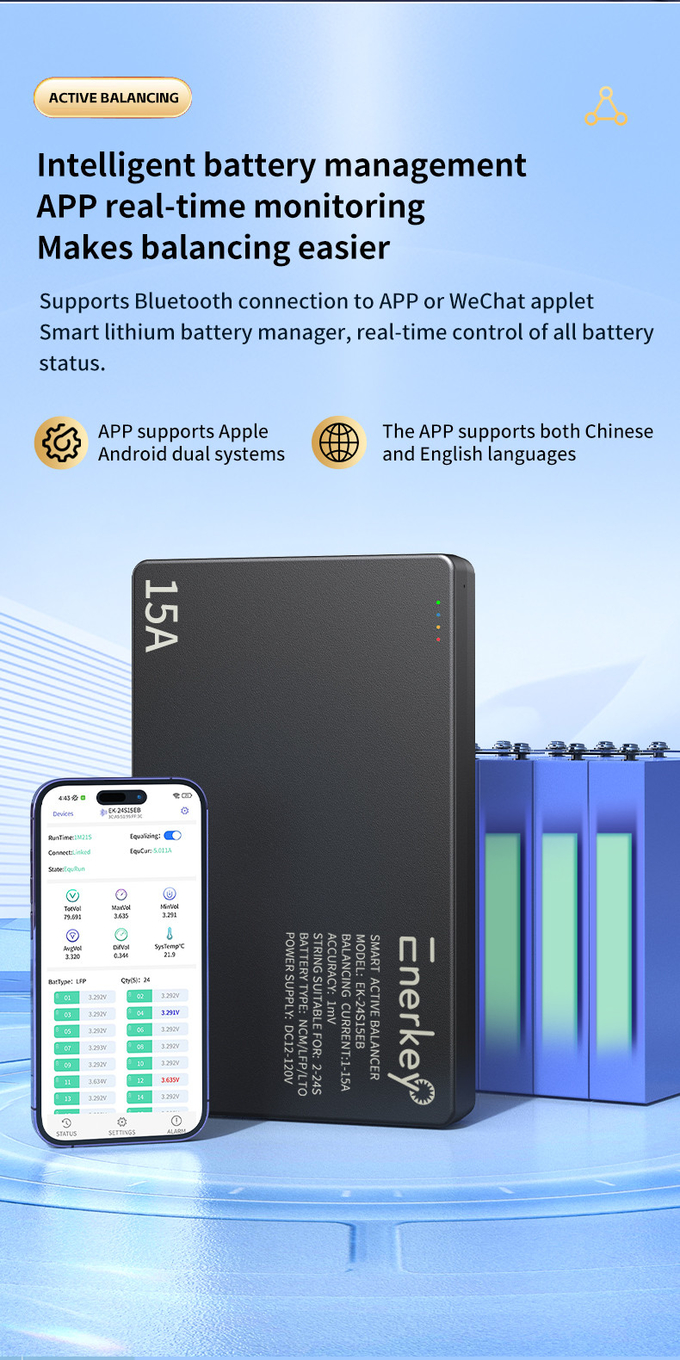 2S - 24S Smart Active Balancer 15A Lithium Ion Battery Balancer For E Bike