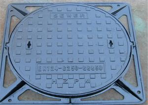 China Cast Iron Round Inspection Cover D400 Manhole Cover With Square Frame on sale