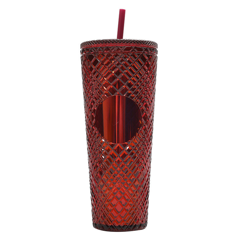 Semi Transparent Honeycomb Textured Tumbler With Straw 24 Ounce Volume