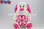 Lovely Cute Sitting Plush Dog Toy With Pink Flower Pillow