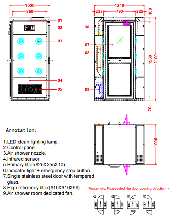 Single-Person Air Shower | Double Jets & 201 Stainless Steel | Compact ISO-Certified Design