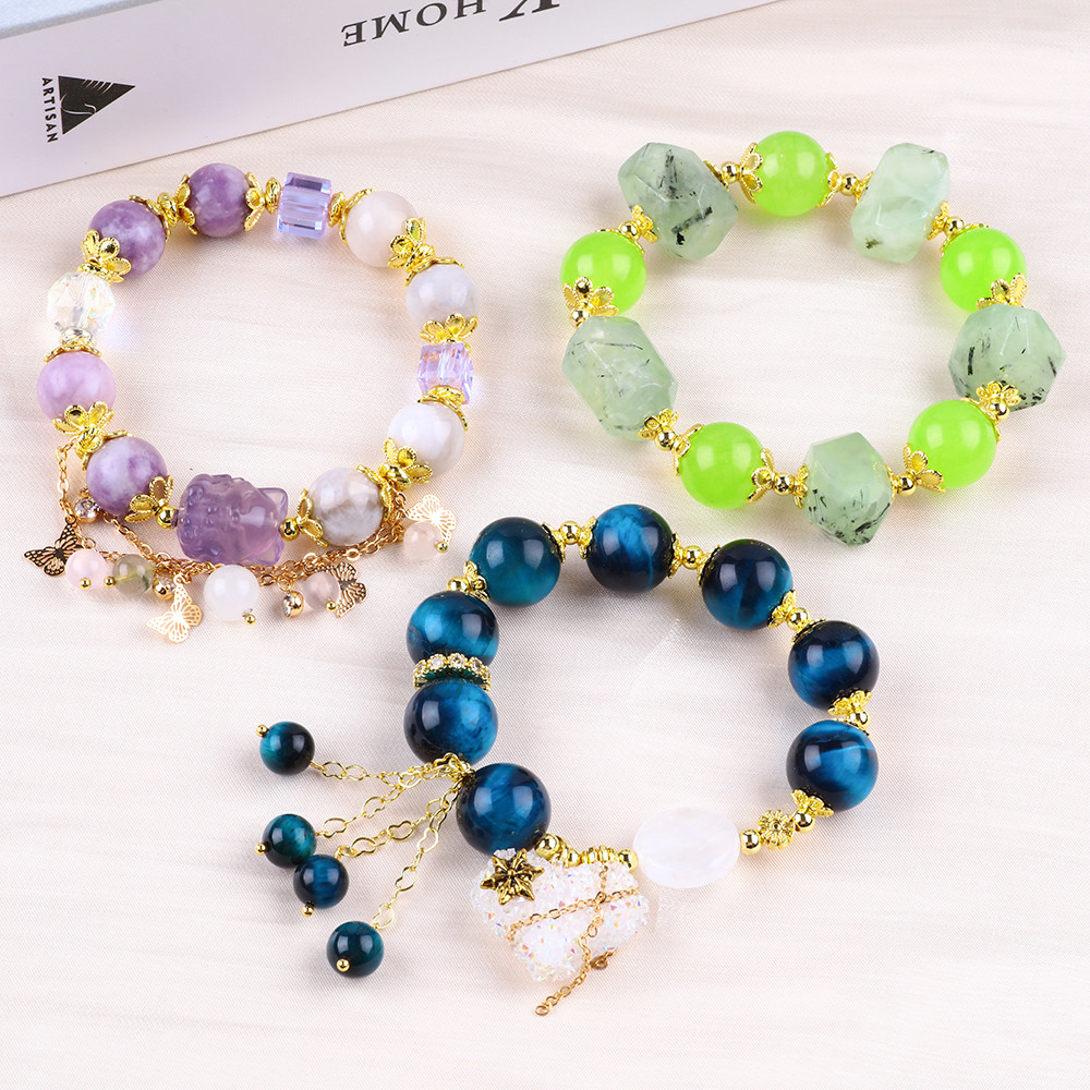 Handmade Gemstone Beaded Bracelet Natural Prehnite Stone Bracelet Adjustable Charms Bracelet For Party Daily Wearing