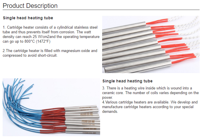 Single head heating pipe cr25al5 wire cartridge heater