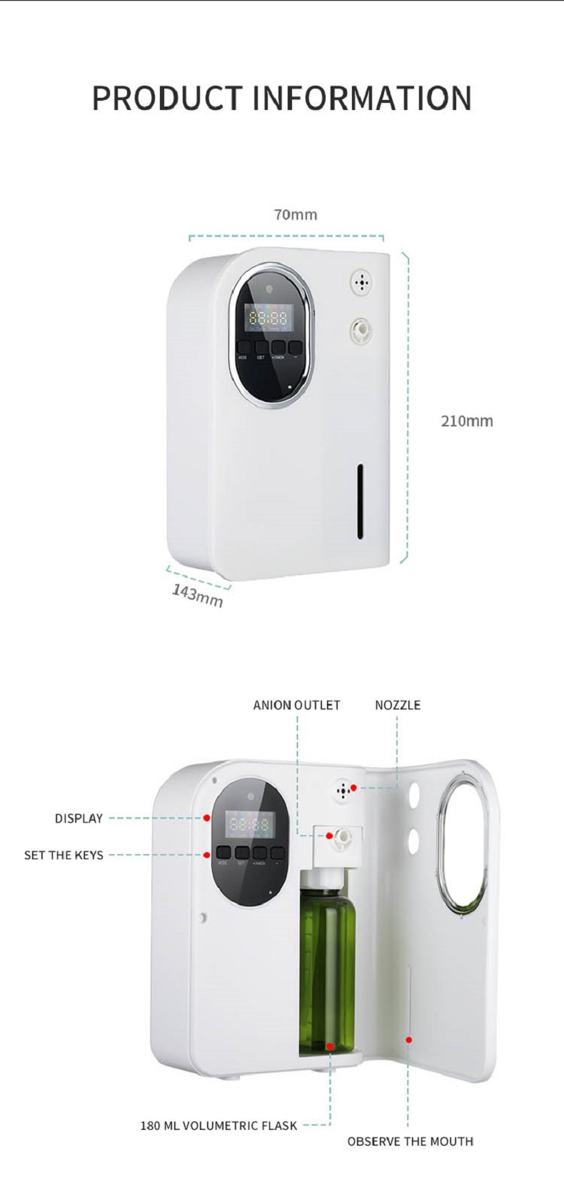 HOMEFISH Wall Mounted Scent Diffuser Machine 160ml 34kpa